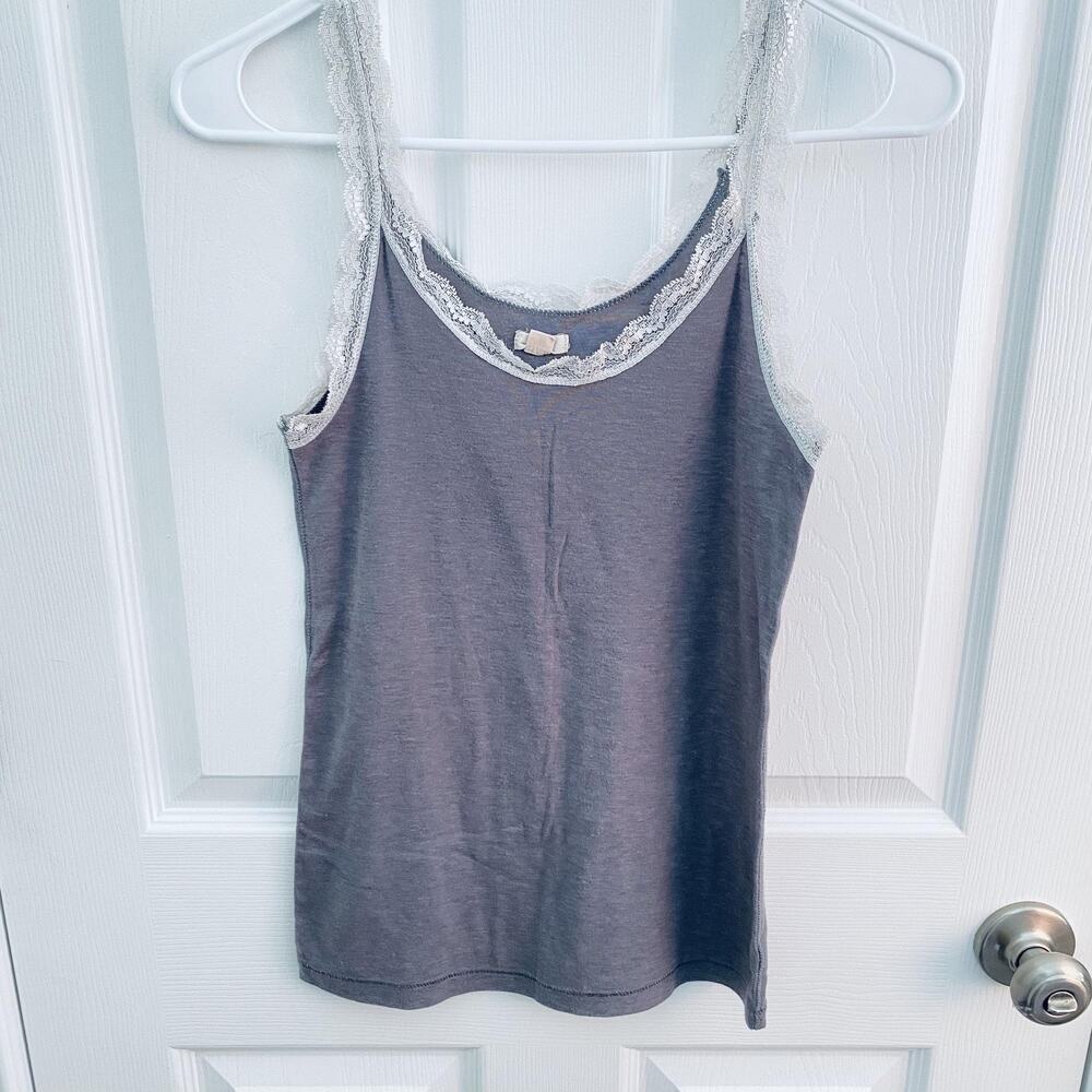 Aerie Cami Tank Top Womens M Gray Lace Trim Camisole y2k whimsy Layering Soft